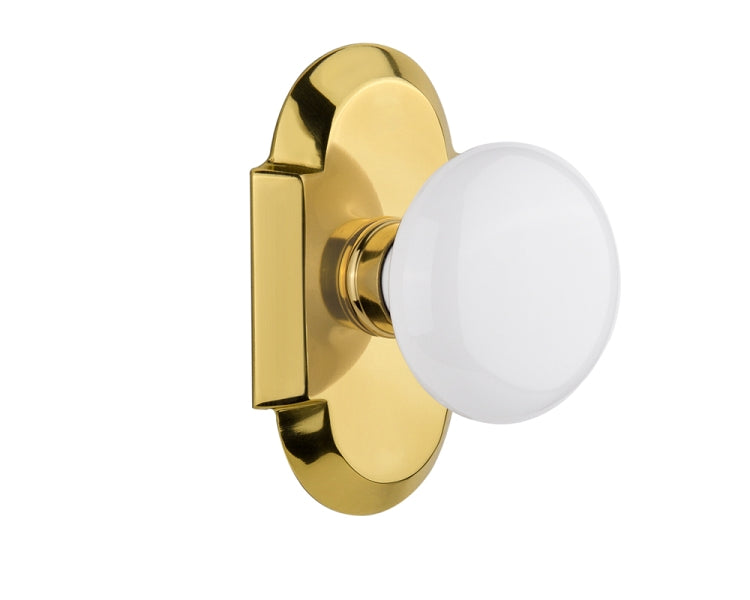 Nostalgic Warehouse Cottage Plate with White Porcelain Knob - Polished Brass