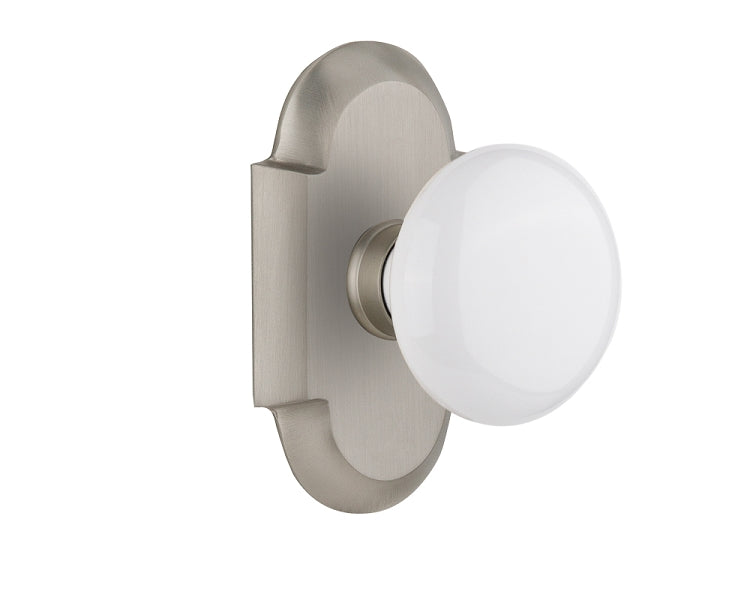 Nostalgic Warehouse Cottage Plate with White Porcelain Knob - Satin Nickel