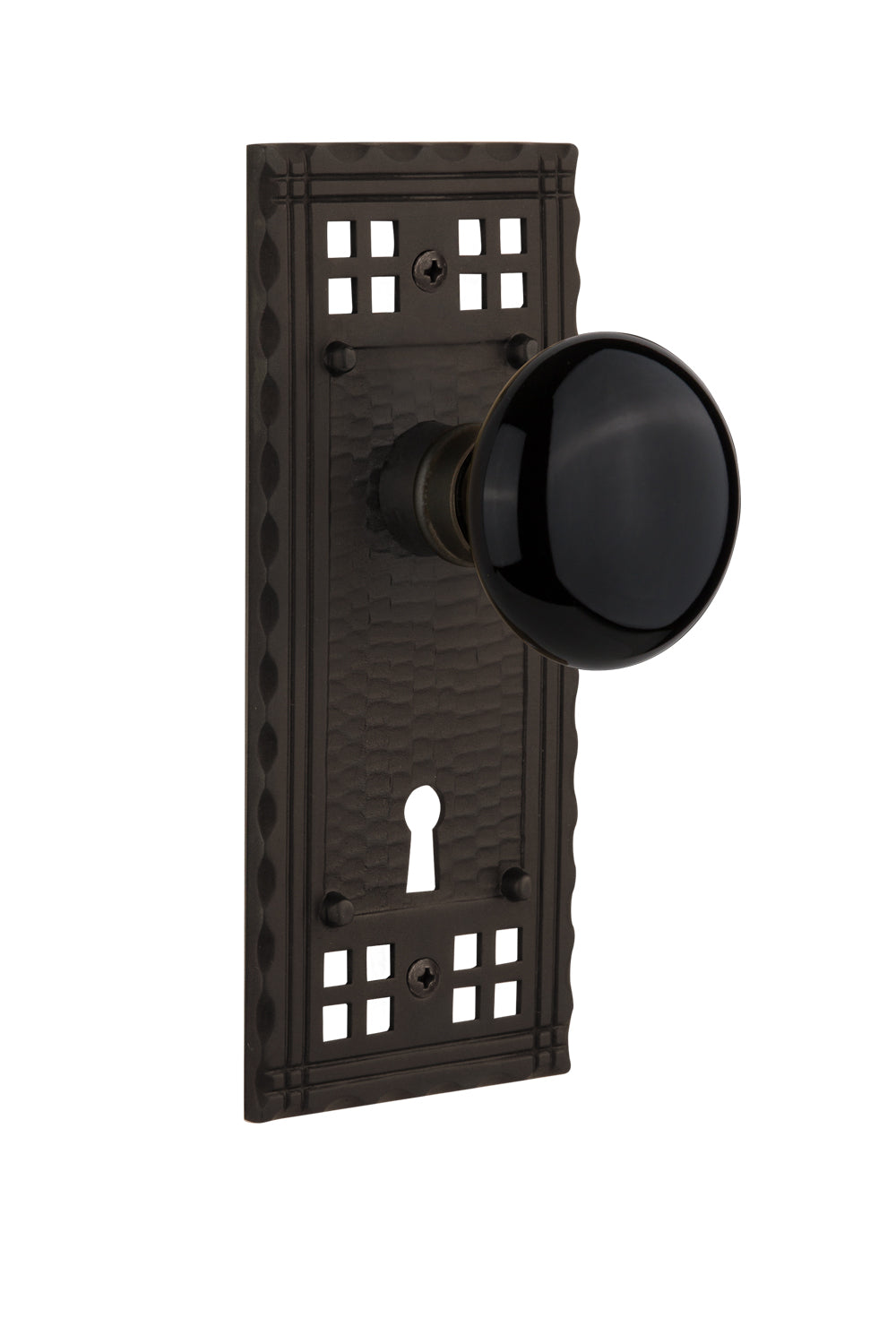 Nostalgic Warehouse Craftsman Plate and Black Porcelain Knob - Mortise Lock