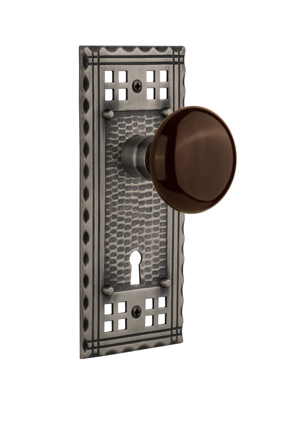 Nostalgic Warehouse Craftsman Plate and Brown Porcelain Knob - Mortise Lock