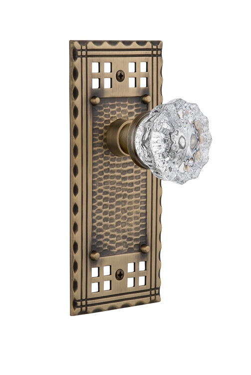 Nostalgic Warehouse Craftsman Plate with Crystal Knob - Antique Brass