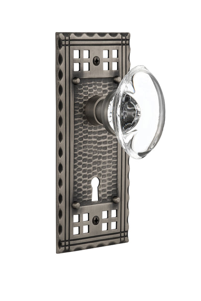 Nostalgic Warehouse Craftsman Plate and Oval Clear Crystal Knob - Mortise Lock