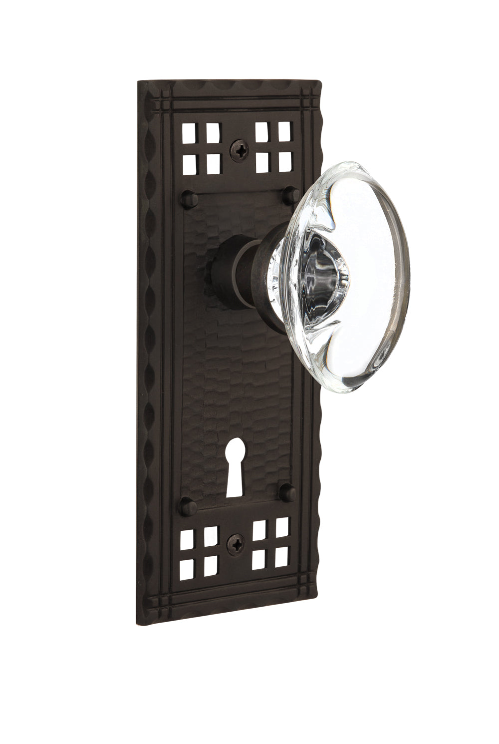 Nostalgic Warehouse Craftsman Plate and Oval Clear Crystal Knob - Mortise Lock