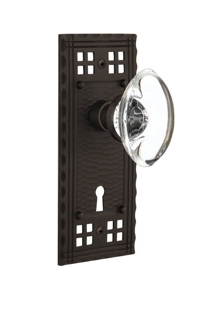 Nostalgic Warehouse Craftsman Plate and Oval Clear Crystal Knob - Mortise Lock