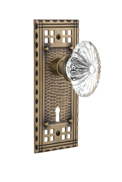 Nostalgic Warehouse Craftsman Plate and Oval Fluted Crystal Knob - Mortise Lock