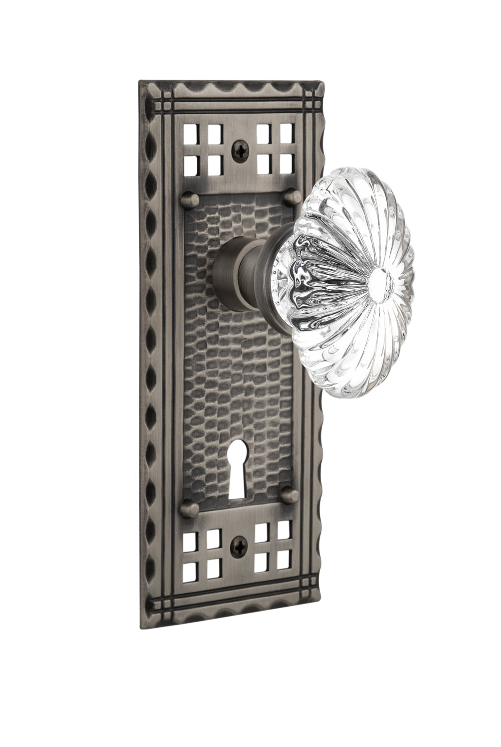 Nostalgic Warehouse Craftsman Plate and Oval Fluted Crystal Knob - Mortise Lock