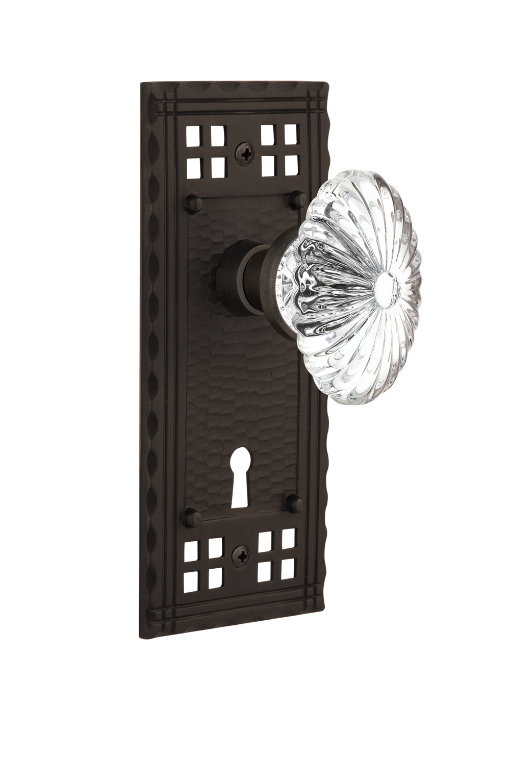 Nostalgic Warehouse Craftsman Plate and Oval Fluted Crystal Knob - Mortise Lock