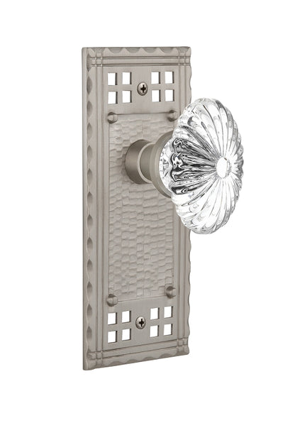 Nostalgic Warehouse Craftsman Plate with Oval Fluted Crystal Knob - Satin Nickel
