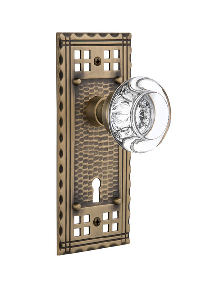 Nostalgic Warehouse Craftsman Plate with Round Clear Crystal Knob - Mortise Lock