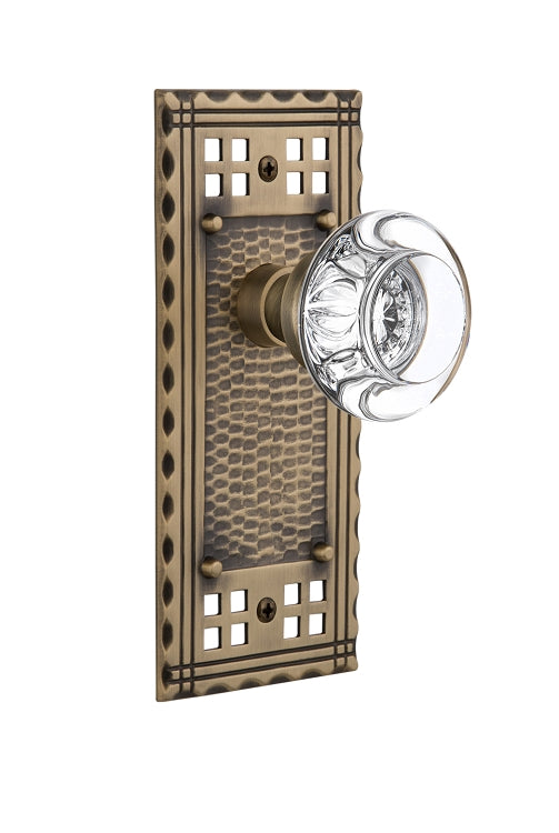 Nostalgic Warehouse Craftsman Plate with Round Clear Crystal Knob - Antique Brass