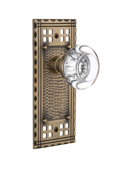 Nostalgic Warehouse Craftsman Plate with Round Clear Crystal Knob - Antique Brass