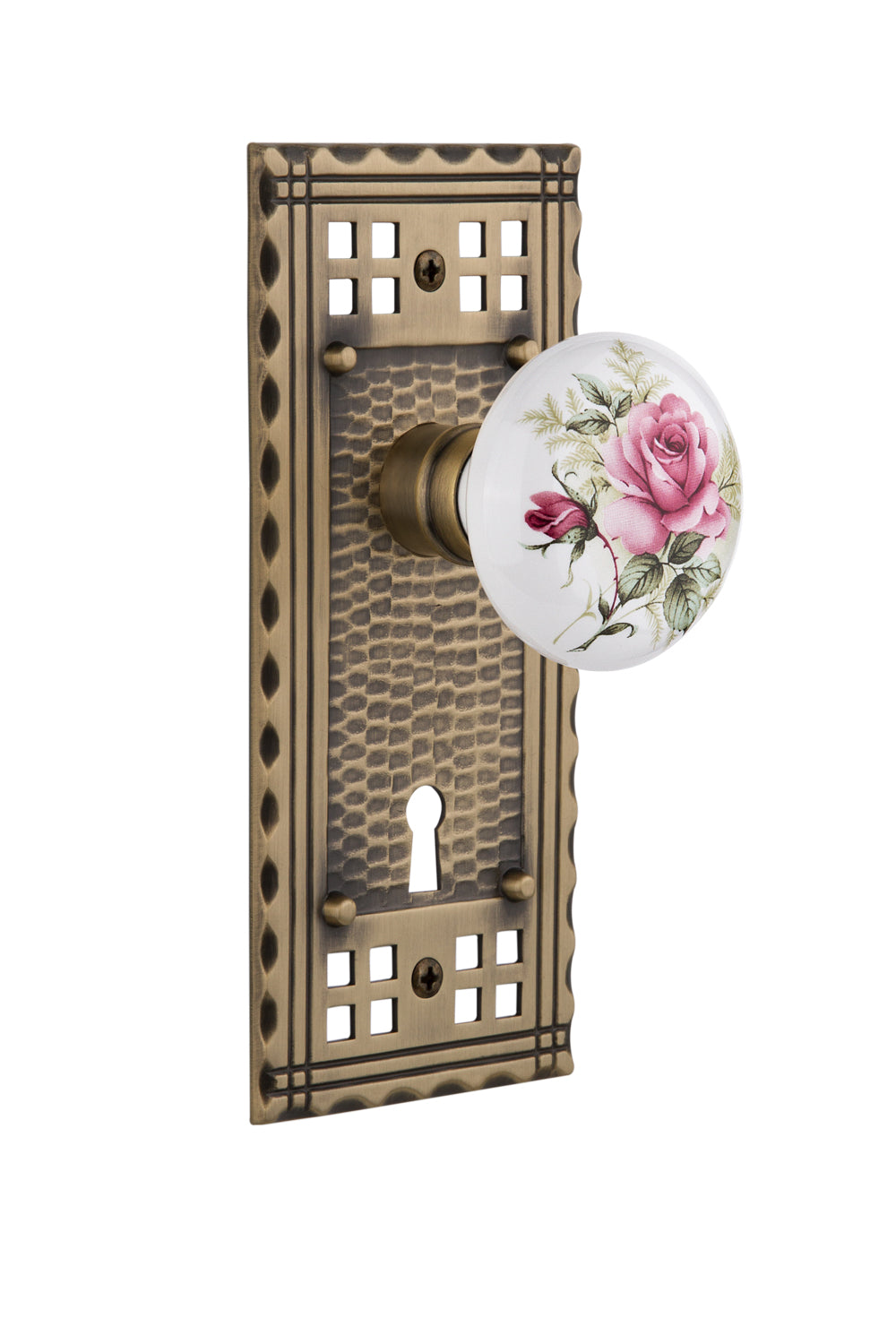Nostalgic Warehouse Craftsman Plate and White Rose Porcelain Knob - Mortise Lock
