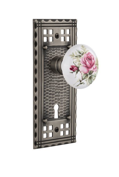 Nostalgic Warehouse Craftsman Plate and White Rose Porcelain Knob - Mortise Lock