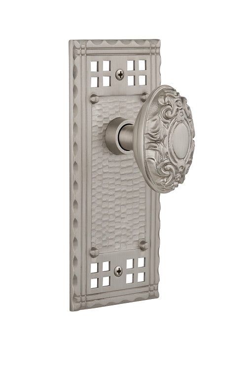 Nostalgic Warehouse Craftsman Plate with Victorian Knob - Satin Nickel