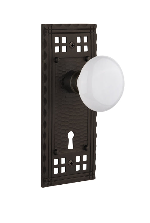 Nostalgic Warehouse Craftsman Plate with White Porcelain Knob - Oil Rubbed Bronze