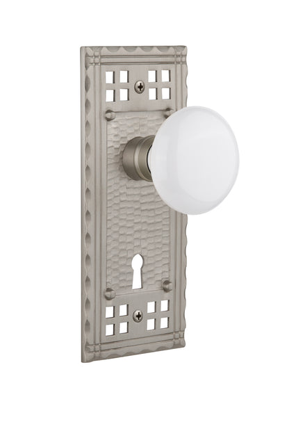 Nostalgic Warehouse Craftsman Plate and White Porcelain Knob - Mortise Lock