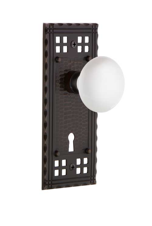 Nostalgic Warehouse Craftsman Plate and White Porcelain Knob - Mortise Lock