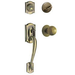 Schlage Camelot Handleset - Antique Brass