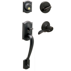 Schlage Camelot Handleset - Aged Bronze Shown