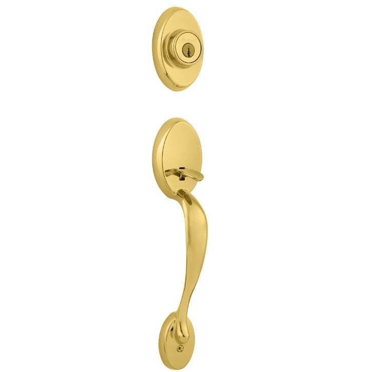 Kwikset Chelsea Handleset in Polished Brass