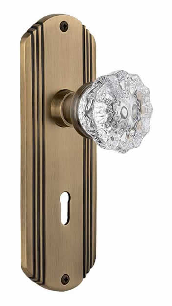 Nostalgic Warehouse Deco Plate with Crystal Knob - Antique Brass