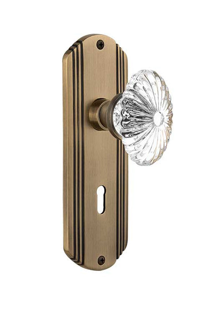 Nostalgic Warehouse Deco Plate with Oval Fluted Crystal Knob - Antique Brass