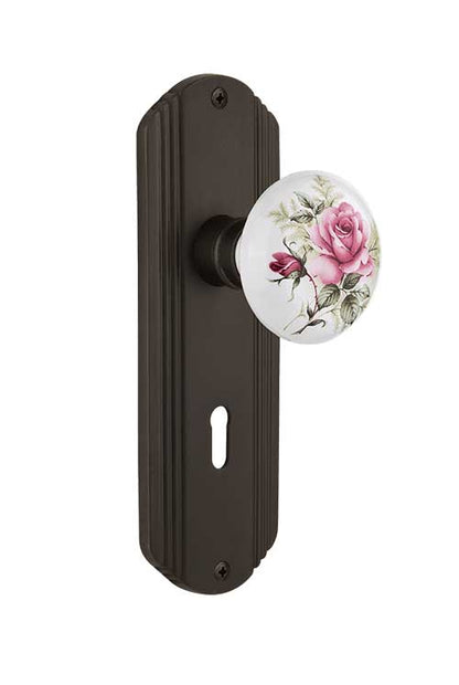 Nostalgic Warehouse Deco Plate with Rose Porcelain Knob - Mortise Lock