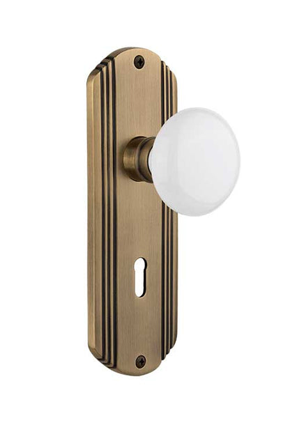 Nostalgic Warehouse Deco Plate with White Porcelain Knob - Antique Brass