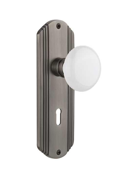 Nostalgic Warehouse Deco Plate with White Porcelain Knob - Antique Pewter