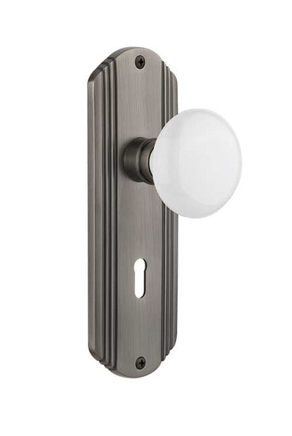 Nostalgic Warehouse Deco Plate with White Porcelain Knob - Antique Pewter