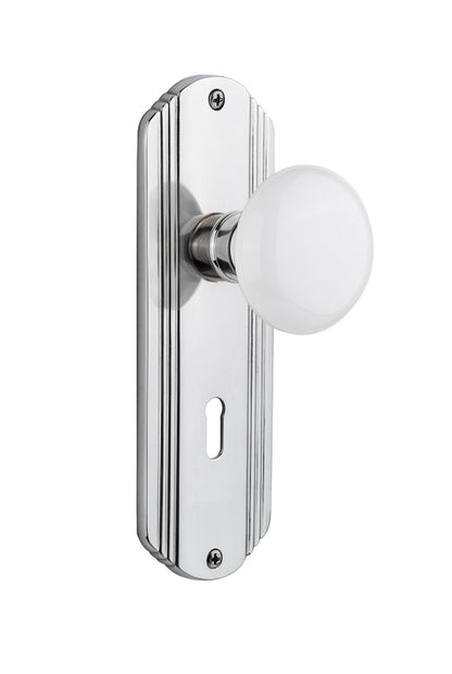Nostalgic Warehouse Deco Plate with White Porcelain Knob - Bright Chrome