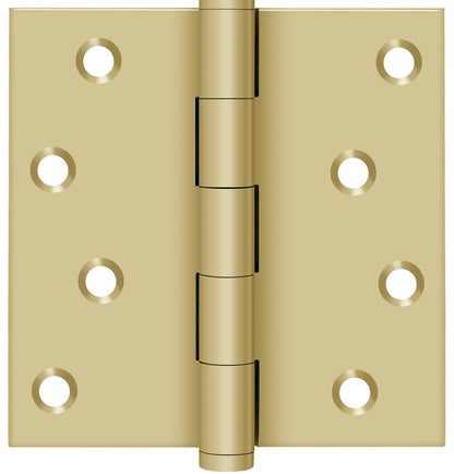 Deltana 4 x 4 Inch Solid Brass Square Corner Residential, Zig-zag Hole Pattern Hinge - Pair