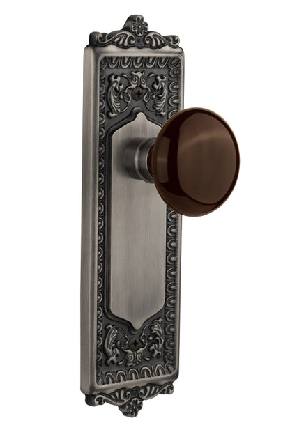 Nostalgic Warehouse Egg and Dart Plate with Brown Porcelain Knob - Antique Pewter