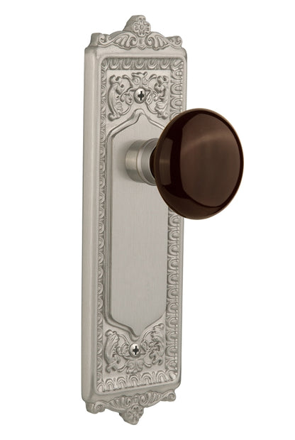 Nostalgic Warehouse Egg and Dart Plate with Brown Porcelain Knob - Satin Nickel