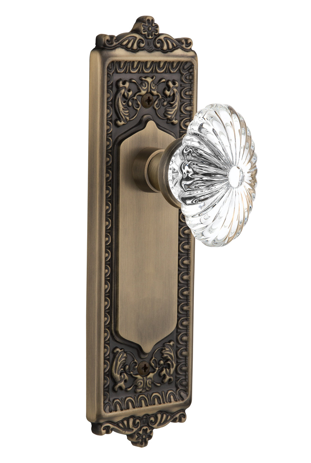 Nostalgic Warehouse Egg and Dart Plate with Oval Fluted Crystal Knob - Mortise Lock