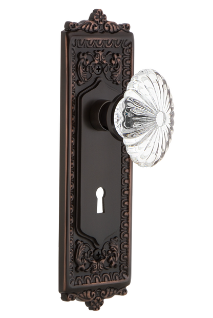 Nostalgic Warehouse Egg and Dart Plate with Oval Fluted Crystal Knob - Timeless Bronze