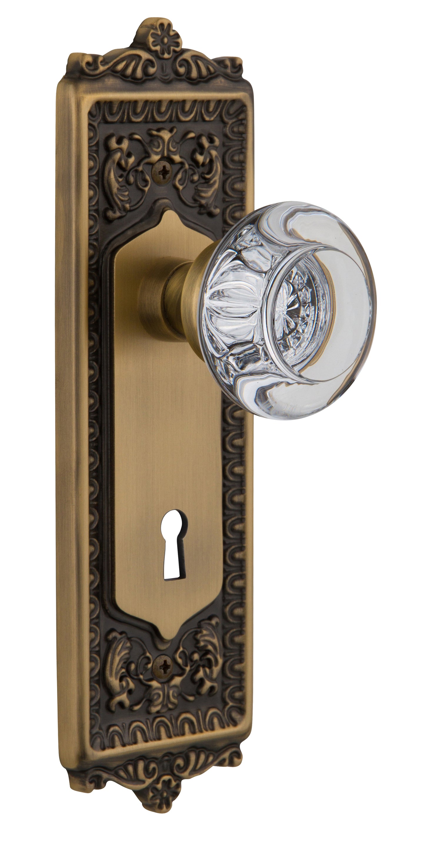 Nostalgic Warehouse Egg and Dart Plate with Round Clear Crystal Knob - Mortise Lock