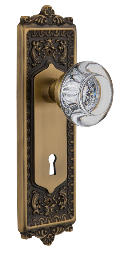 Nostalgic Warehouse Egg and Dart Plate with Round Clear Crystal Knob - Mortise Lock