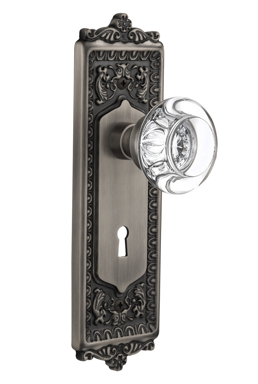 Nostalgic Warehouse Egg and Dart Plate with Round Clear Crystal Knob - Mortise Lock