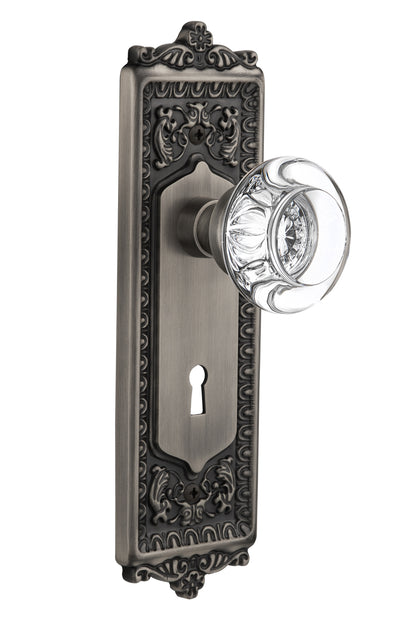 Nostalgic Warehouse Egg and Dart Plate with Round Clear Crystal Knob - Mortise Lock