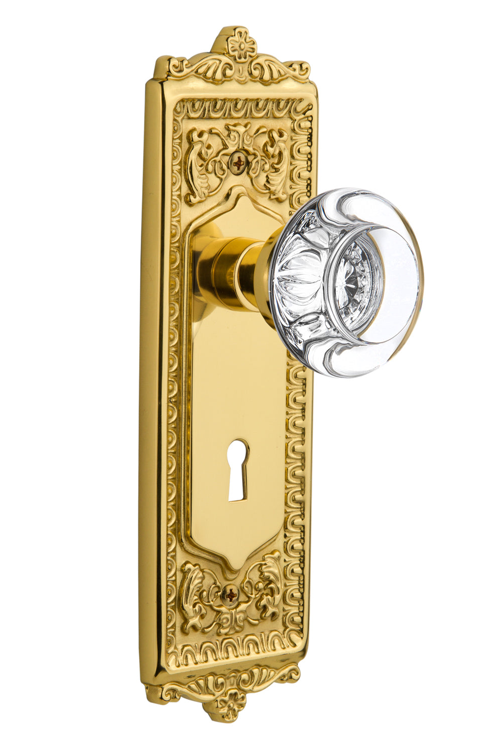 Nostalgic Warehouse Egg and Dart Plate with Round Clear Crystal Knob - Mortise Lock