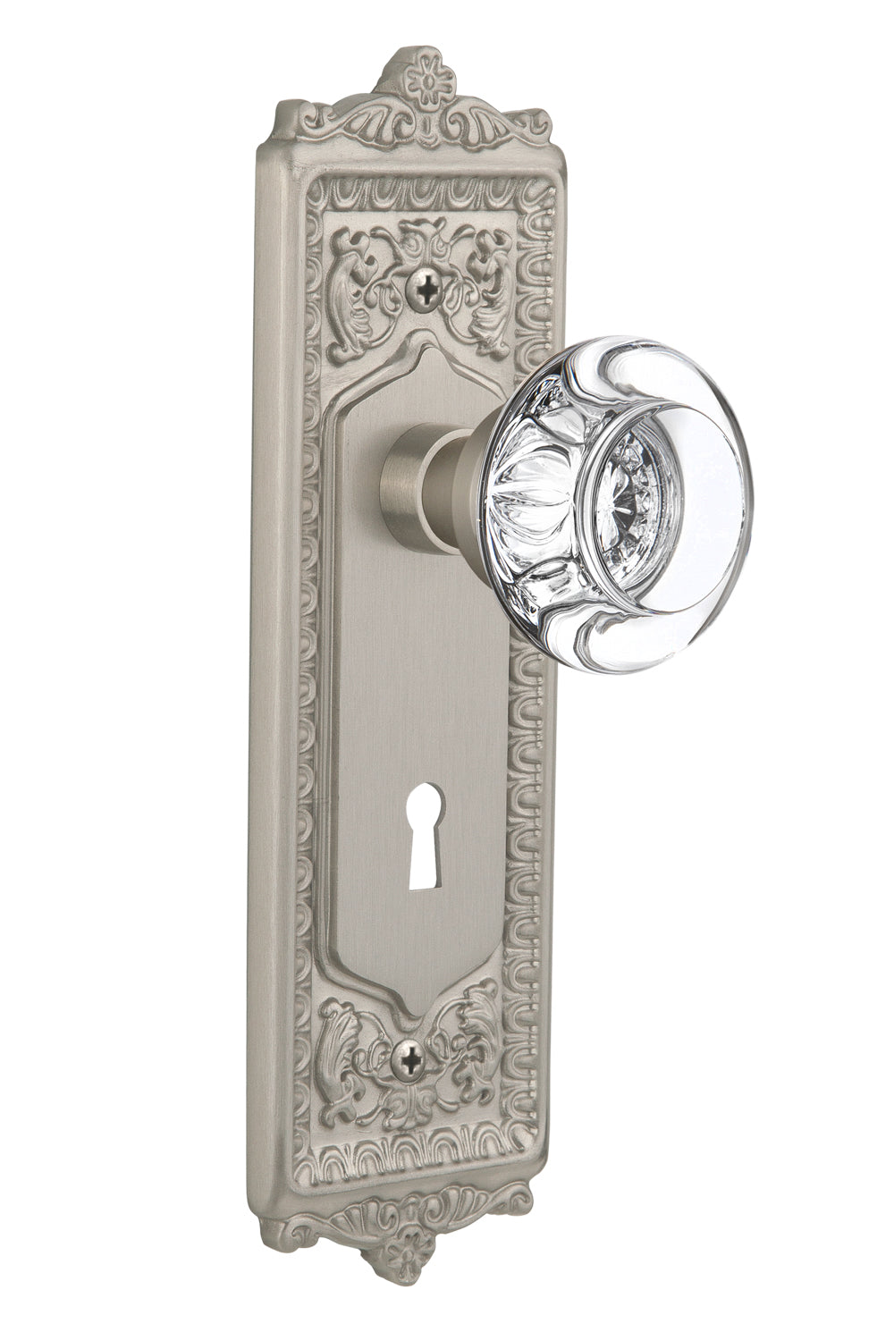 Nostalgic Warehouse Egg and Dart Plate with Round Clear Crystal Knob - Mortise Lock