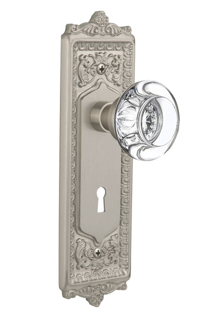 Nostalgic Warehouse Egg and Dart Plate with Round Clear Crystal Knob - Mortise Lock