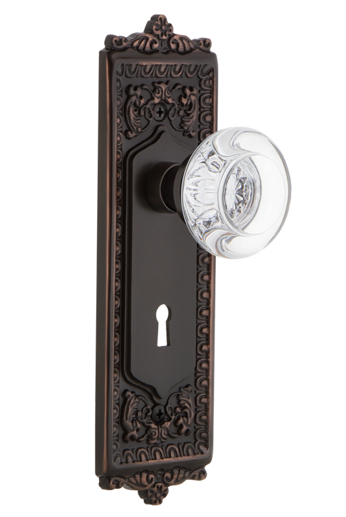 Nostalgic Warehouse Egg and Dart Plate with Round Clear Crystal Knob - Timeless Bronze