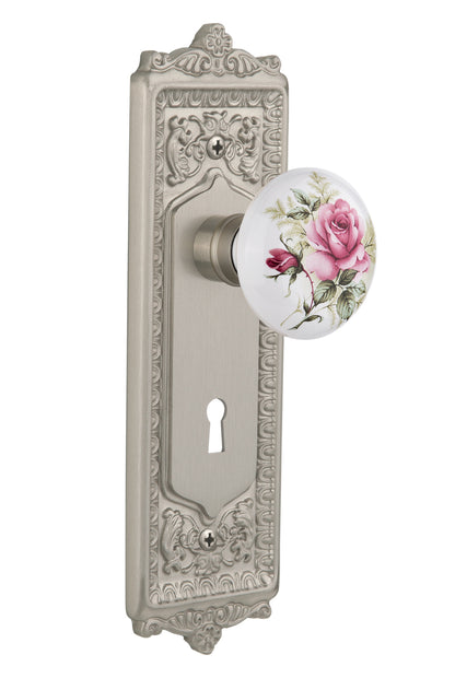 Nostalgic Warehouse Egg and Dart Plate with White/Rose Porcelain Knob - Mortise Lock