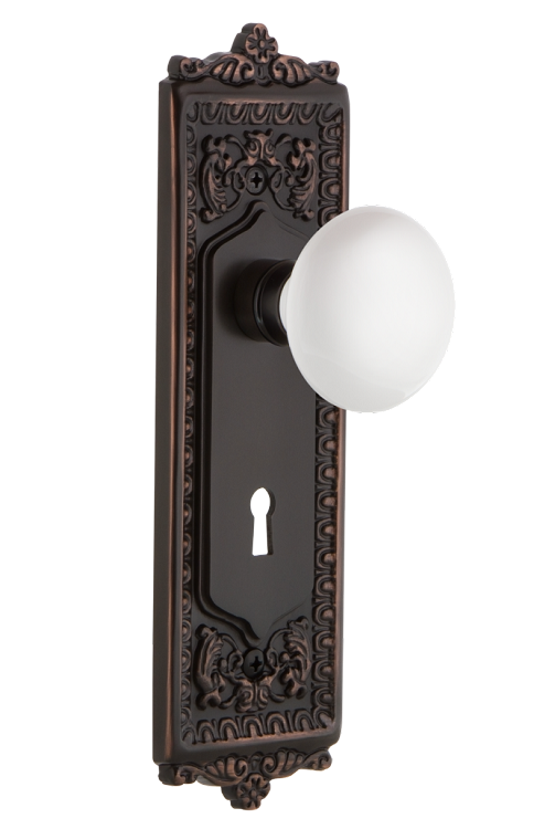Nostalgic Warehouse Egg and Dart Plate with White Porcelain Knob - Timeless Bronze