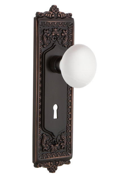 Nostalgic Warehouse Egg and Dart Plate with White Porcelain Knob - Timeless Bronze