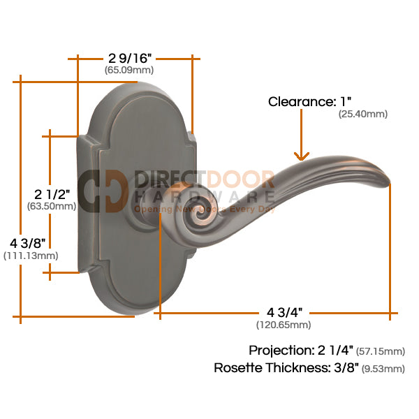 Emtek Elan Lever with Style 8 Rosette Measurements