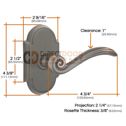 Emtek Elan Lever with Style 8 Rosette Measurements