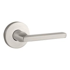 Baldwin Square Lever With Round Rosette In Satin Nickel